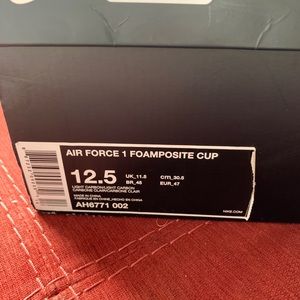 Light Carbon Air Force 1 Foamposite Hightop Size 12.5 mens in good condition.